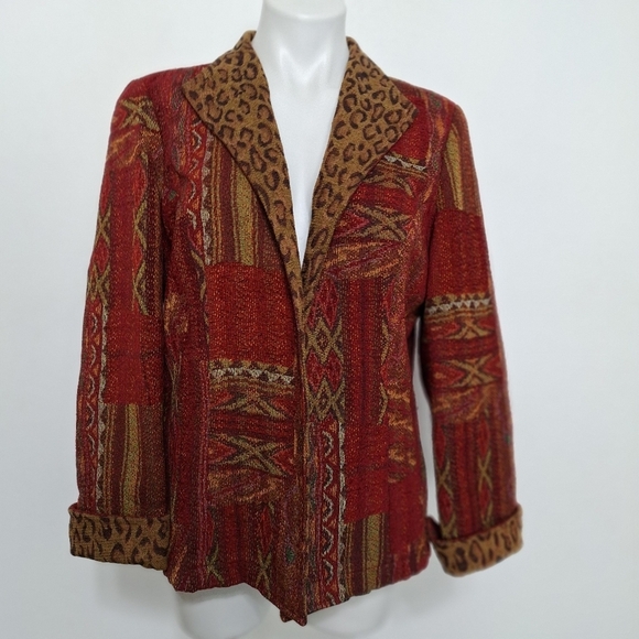 Coldwater Creek Multicolor Tapestry Animal Print Indie Sleaze Jacket Size PL - Picture 1 of 15